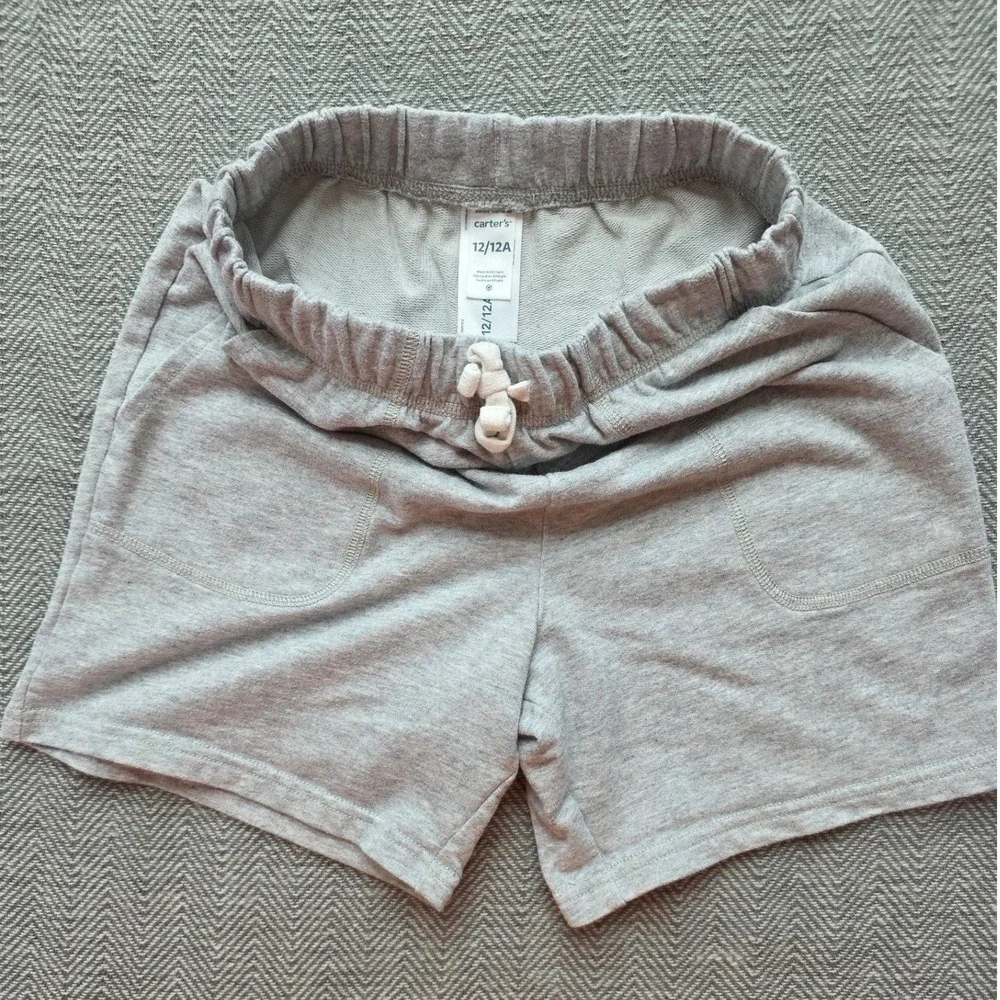 Carters Girls Gray French Terry Drawstring Shorts Size 12 Heathered Knit Casual